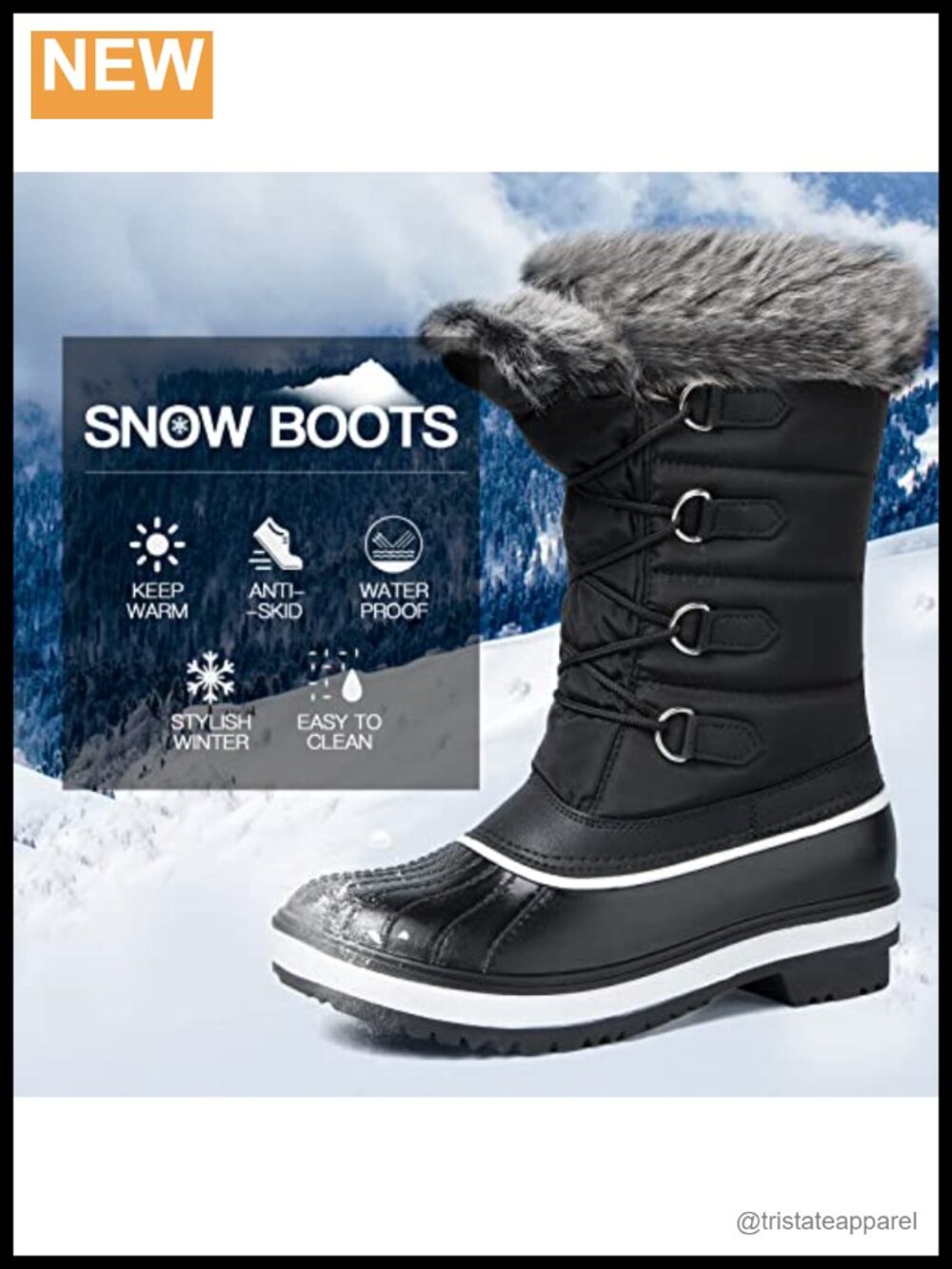 Women's Waterproof Insulated Snow Boots Faux Fur Lining Lace Up Winter - Picture 2 of 6